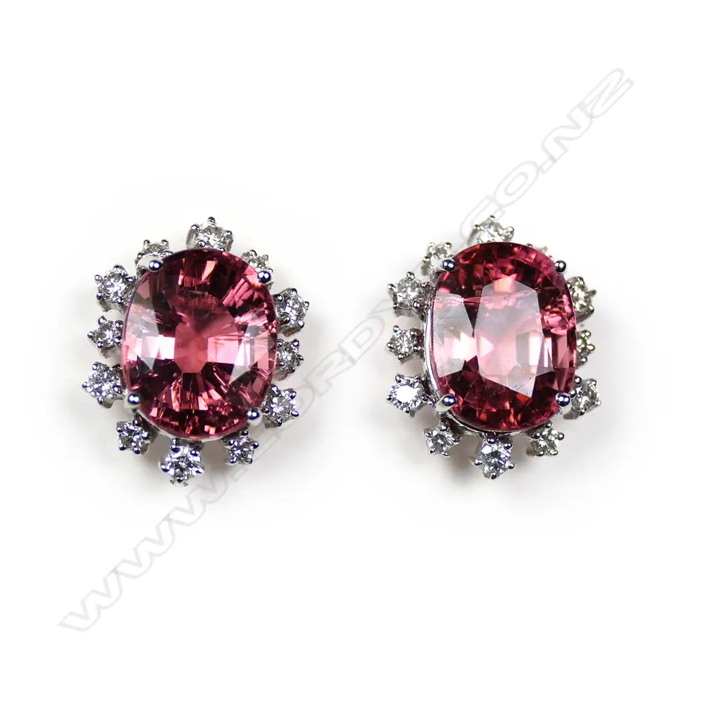 A pair of 18ct white gold, diamond and tourmaline earrings, Image 1++