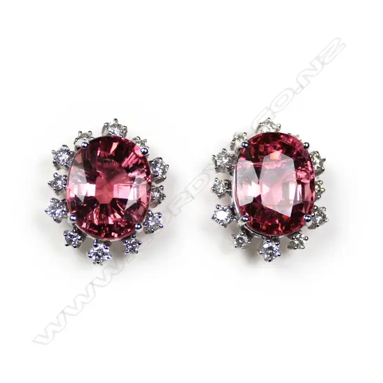 A pair of 18ct white gold, diamond and tourmaline earrings,