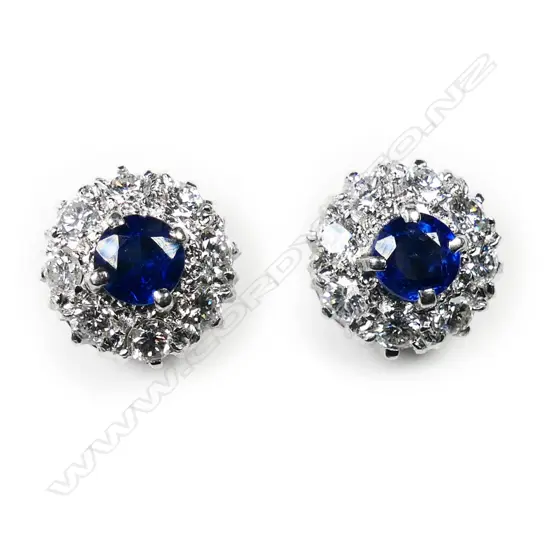 A pair of platinum and 18ct white gold, sapphire and diamond stud earrings,