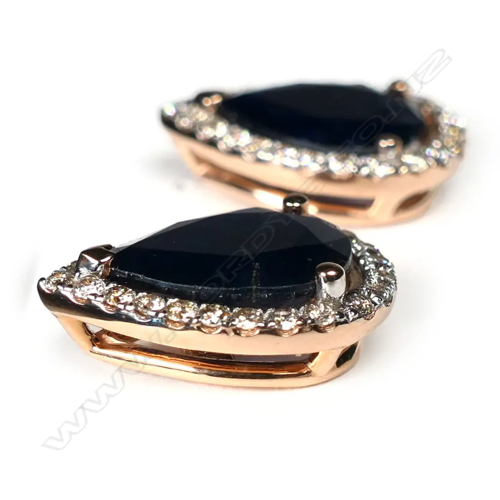 A pair of 14ct rose gold sapphire and diamond halo stud earrings, Image 1++