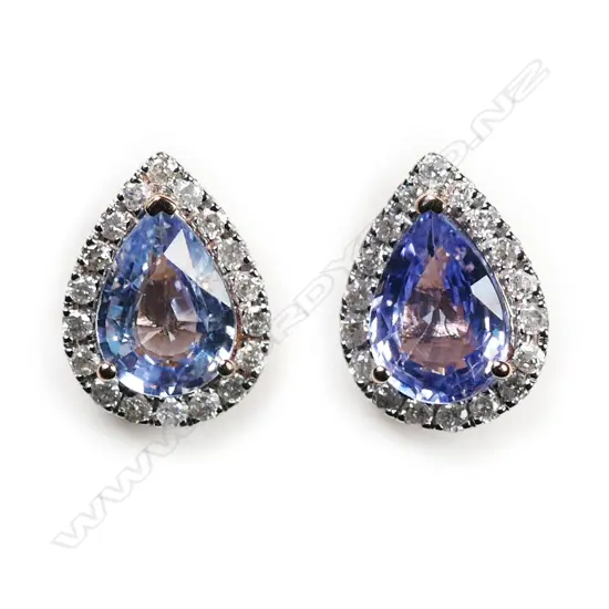 A pair of 14ct rose gold, Ceylon sapphire and diamond stud earrings,