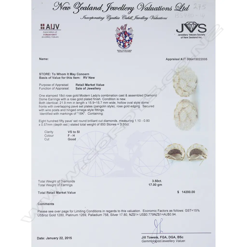 A pair of 18ct rose gold and diamond set earrings, Image 1++