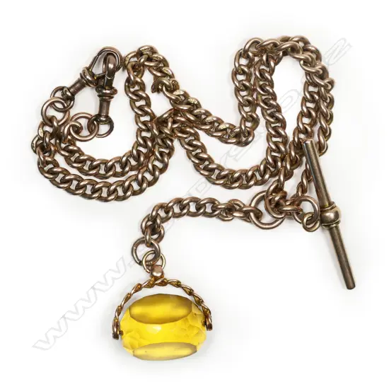A c.1900  9ct rose gold curb link Albert chain with fob spinner
