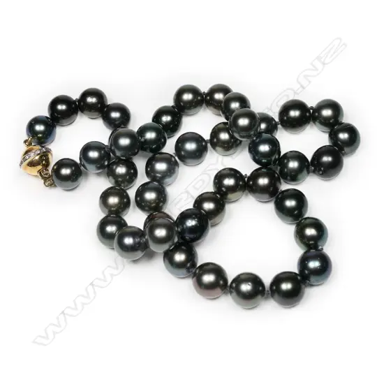 A black South Sea pearl necklace,