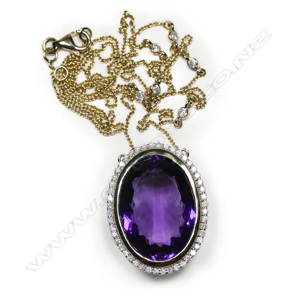A 14ct gold, amethyst and diamond statement necklace, Image 1++