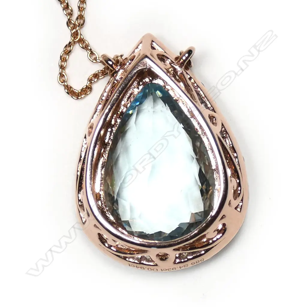 A 14ct rose gold, aquamarine and diamond necklace, Image 1++