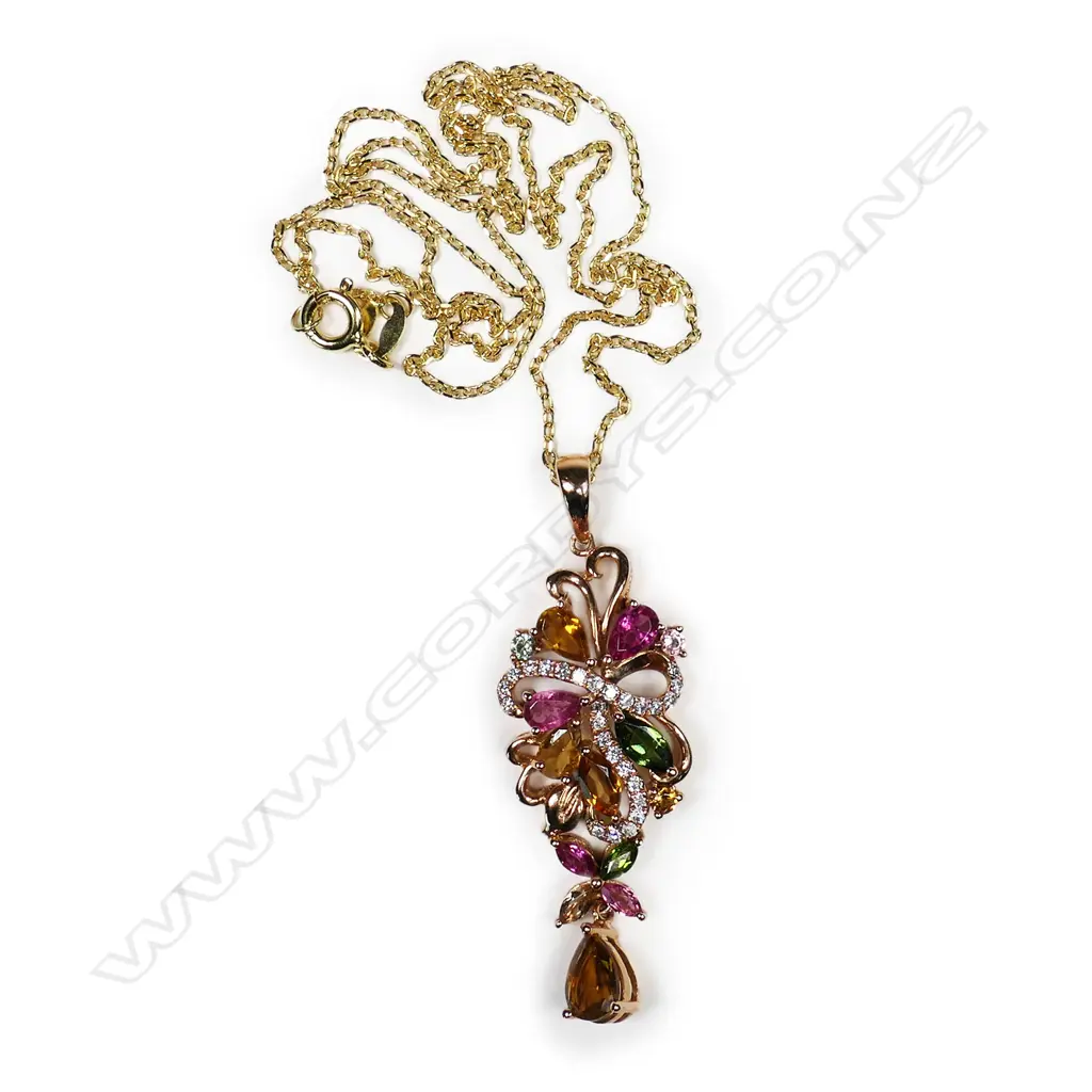 An 18ct rose gold, diamond and tourmaline pendant on chain, Image 1++