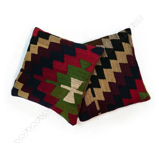 Two Turkish kilim faced scatter cushions,