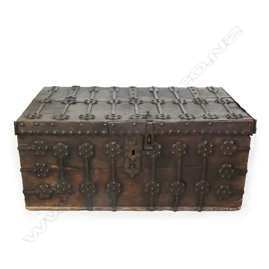 An 18th/19thC decorative metal bound trunk,