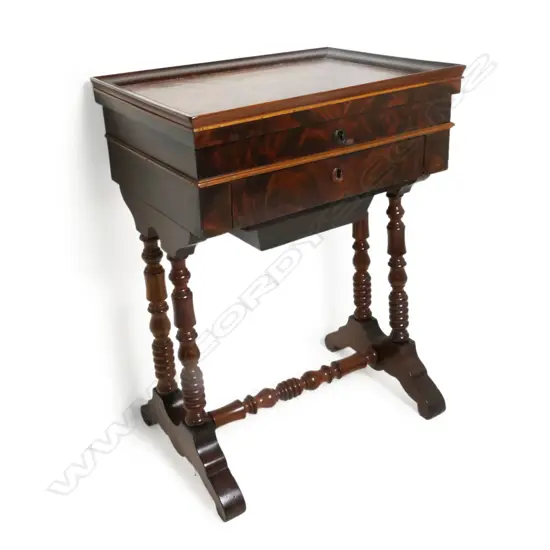 A Victorian flame mahogany sewing table,