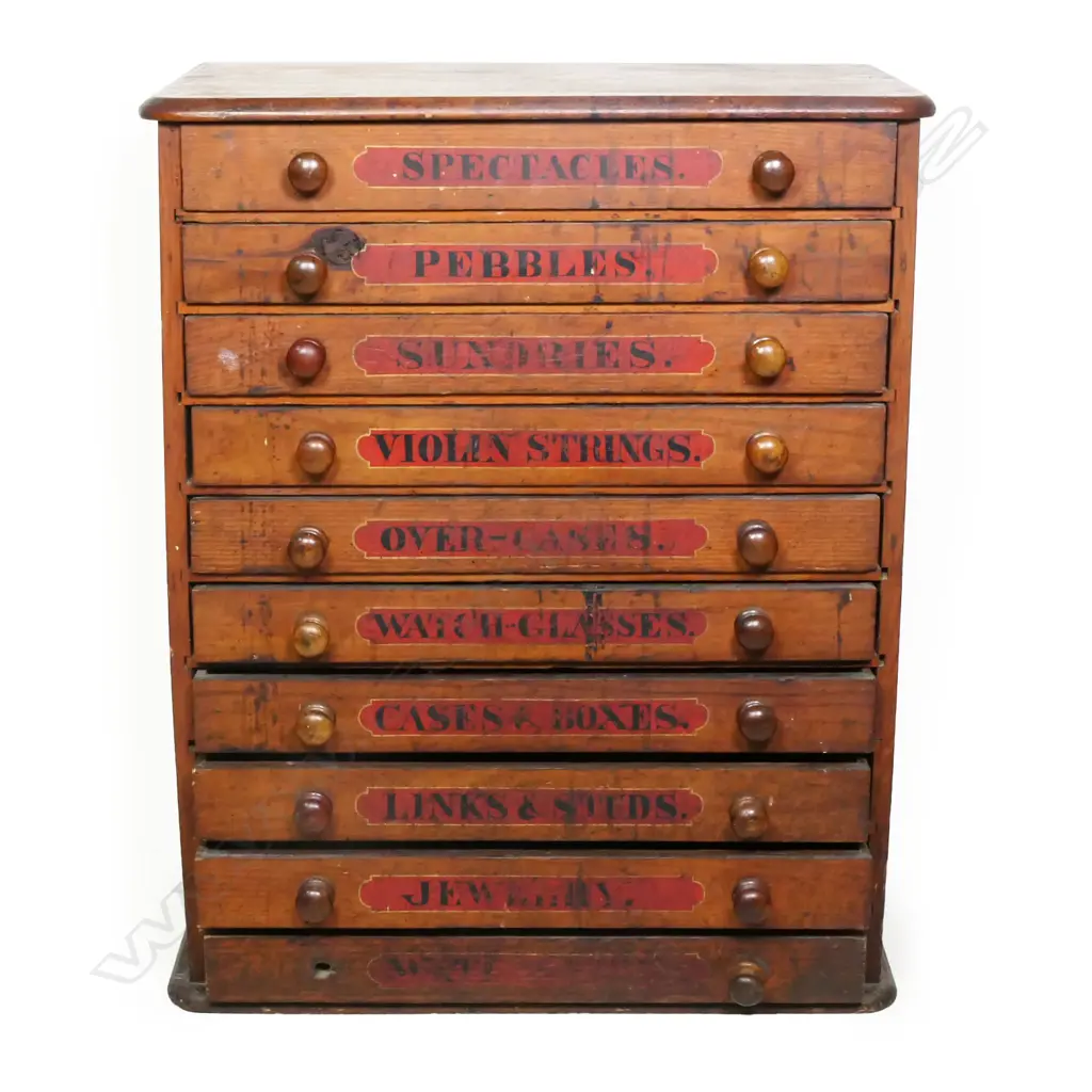 A late 19thC pine ‘General Store’ parts repair chest, Image 1++