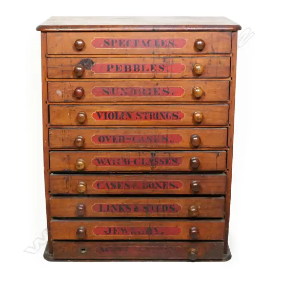A late 19thC pine ‘General Store’ parts repair chest,