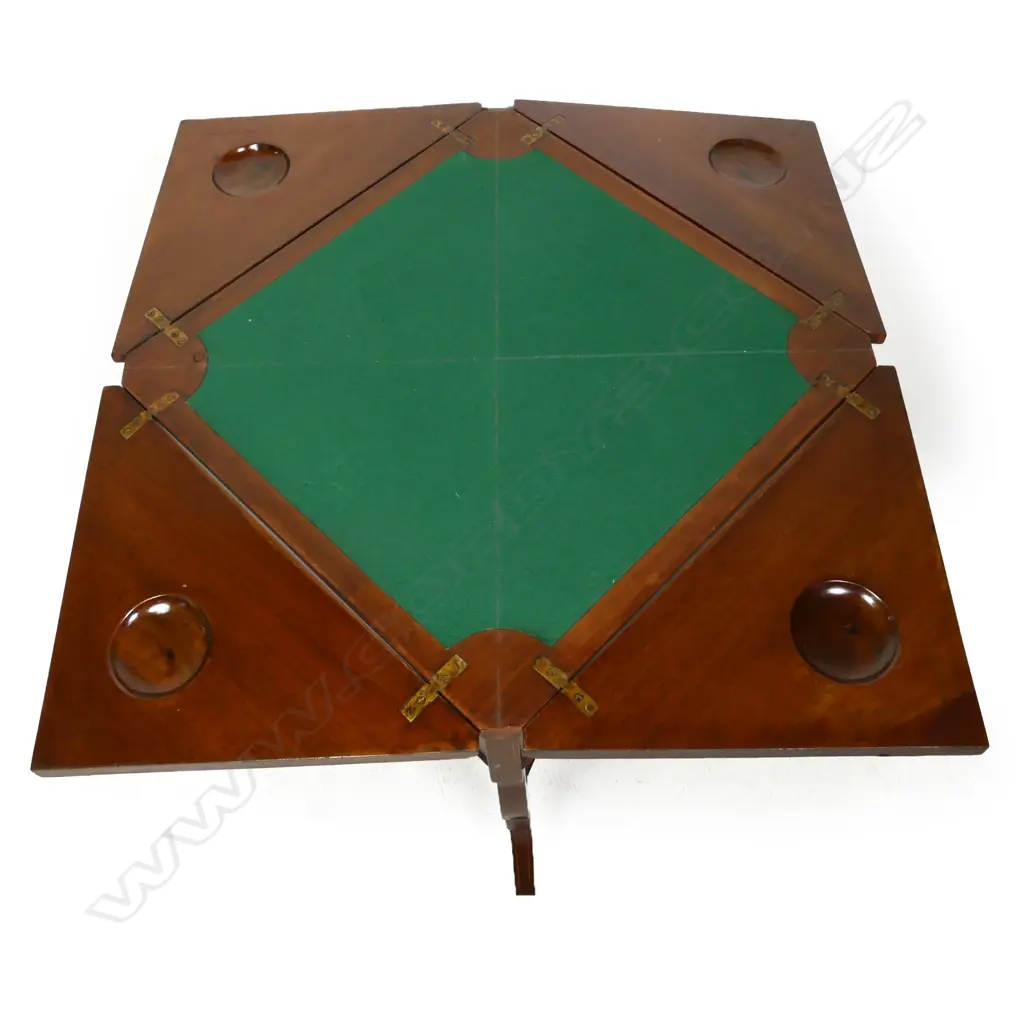 An Edwardian inlaid walnut Sheraton Revival card table, Image 1++