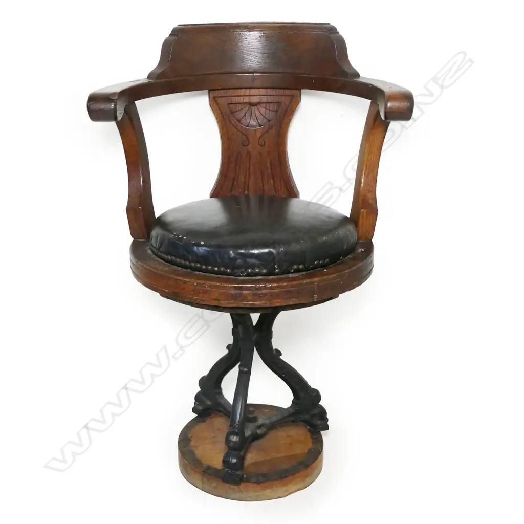 A c.1900  carved oak ship's salon chair, Image 1++