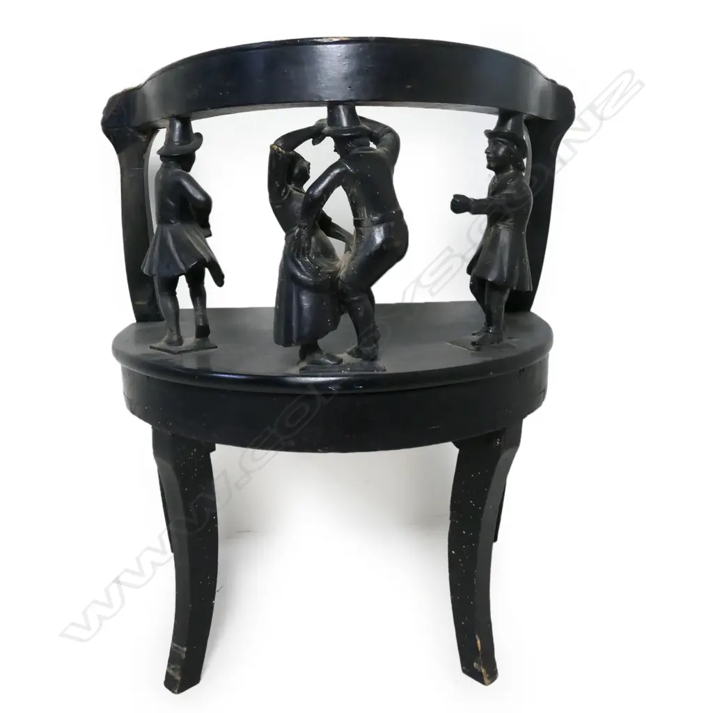 A 19thC European carved and ebonised figure back chair, Image 1++