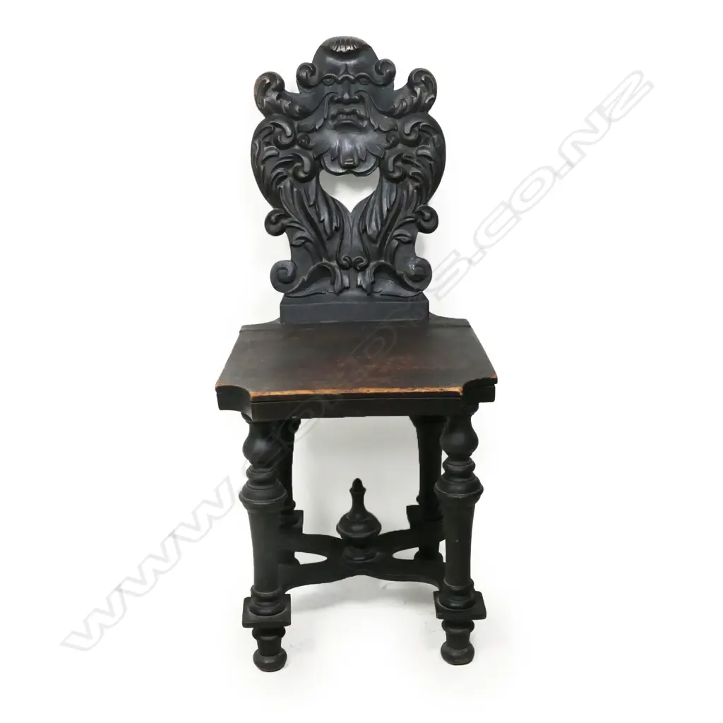A 19thC European ebonised Gothic hall chair, Image 1++