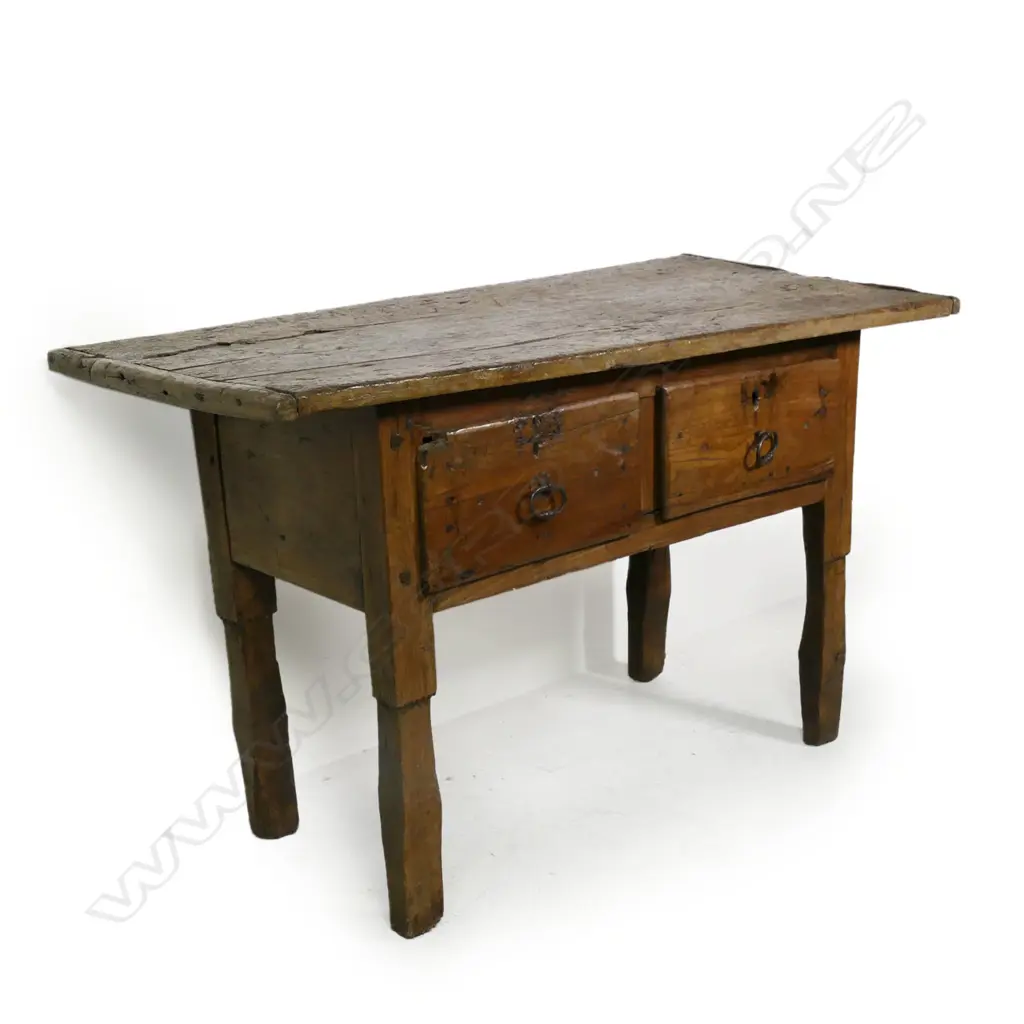 A 19thC European country primitive fruitwood side / preparation table, Image 1++