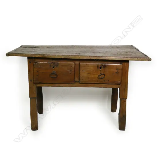 A 19thC European country primitive fruitwood side / preparation table,