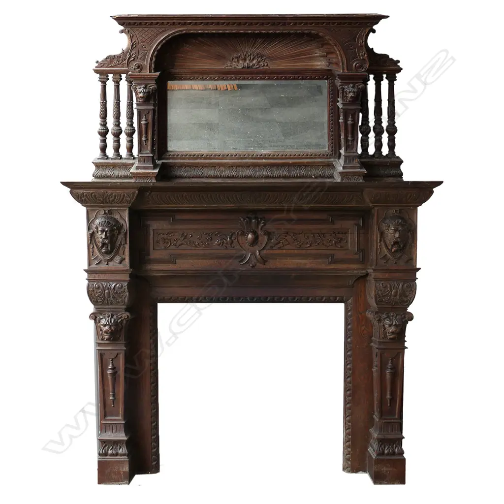 An impressive Victorian carved oak fireplace surround and over mantel, Image 1++