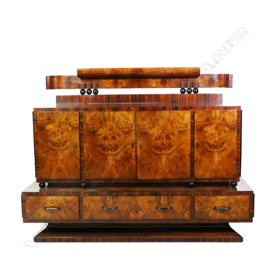 A quality French Art Deco  figured walnut designer sideboard,