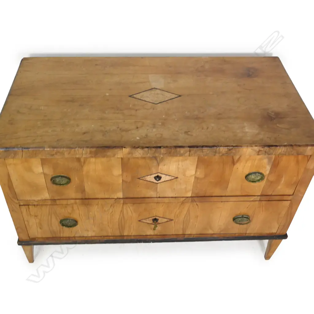 A 19thC Biedermeier birch two drawer commode, Image 1++