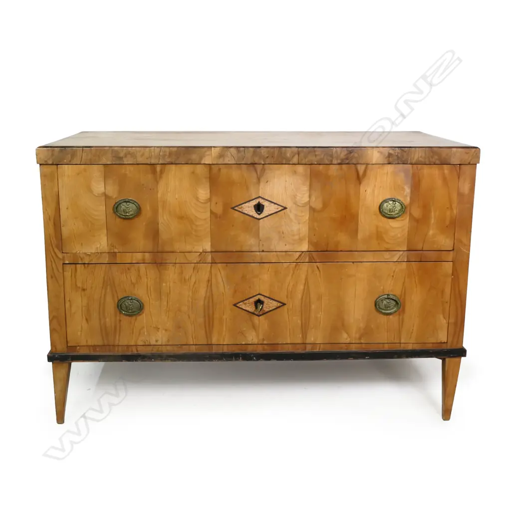 A 19thC Biedermeier birch two drawer commode, Image 1++