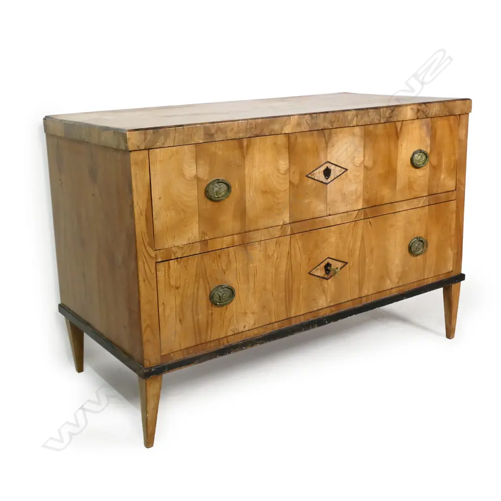 A 19thC Biedermeier birch two drawer commode, Image 1++
