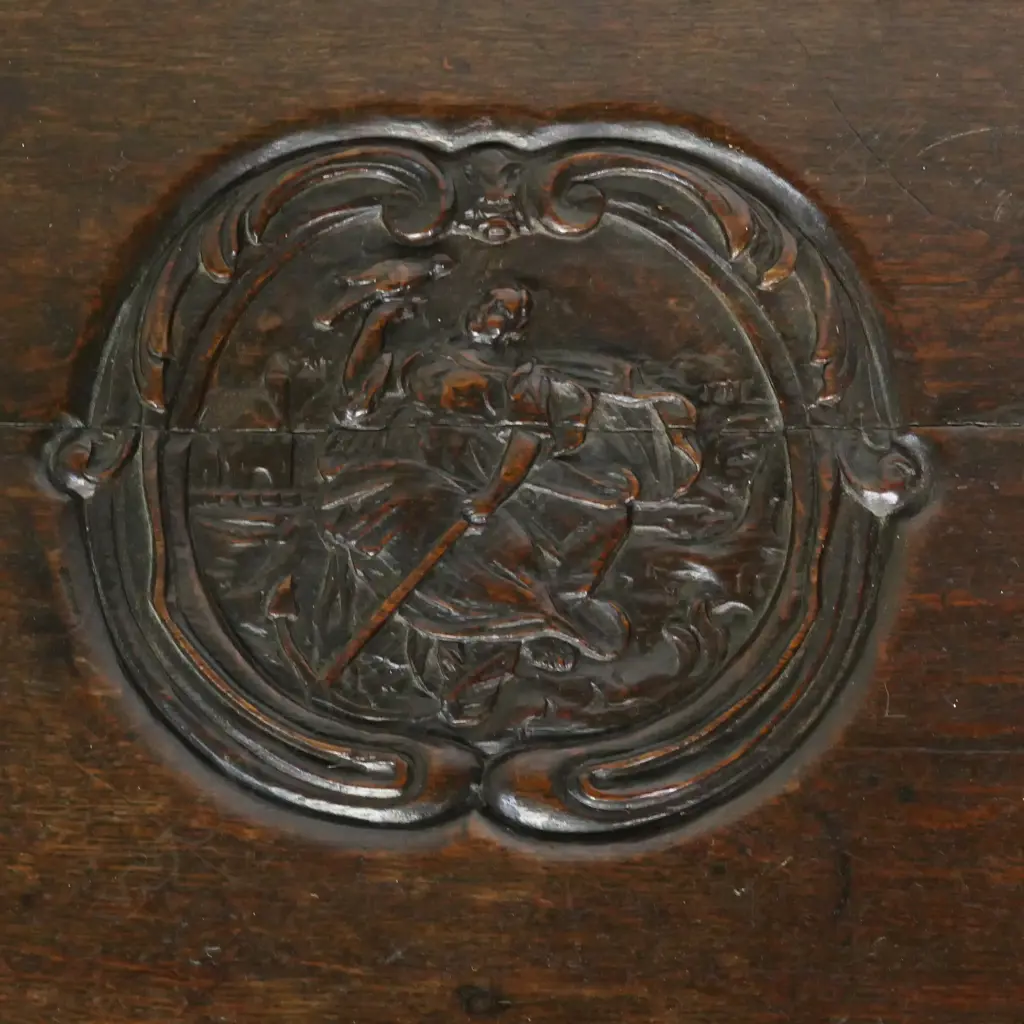 A 19thC oak Dutch vendage folding table, Image 1++
