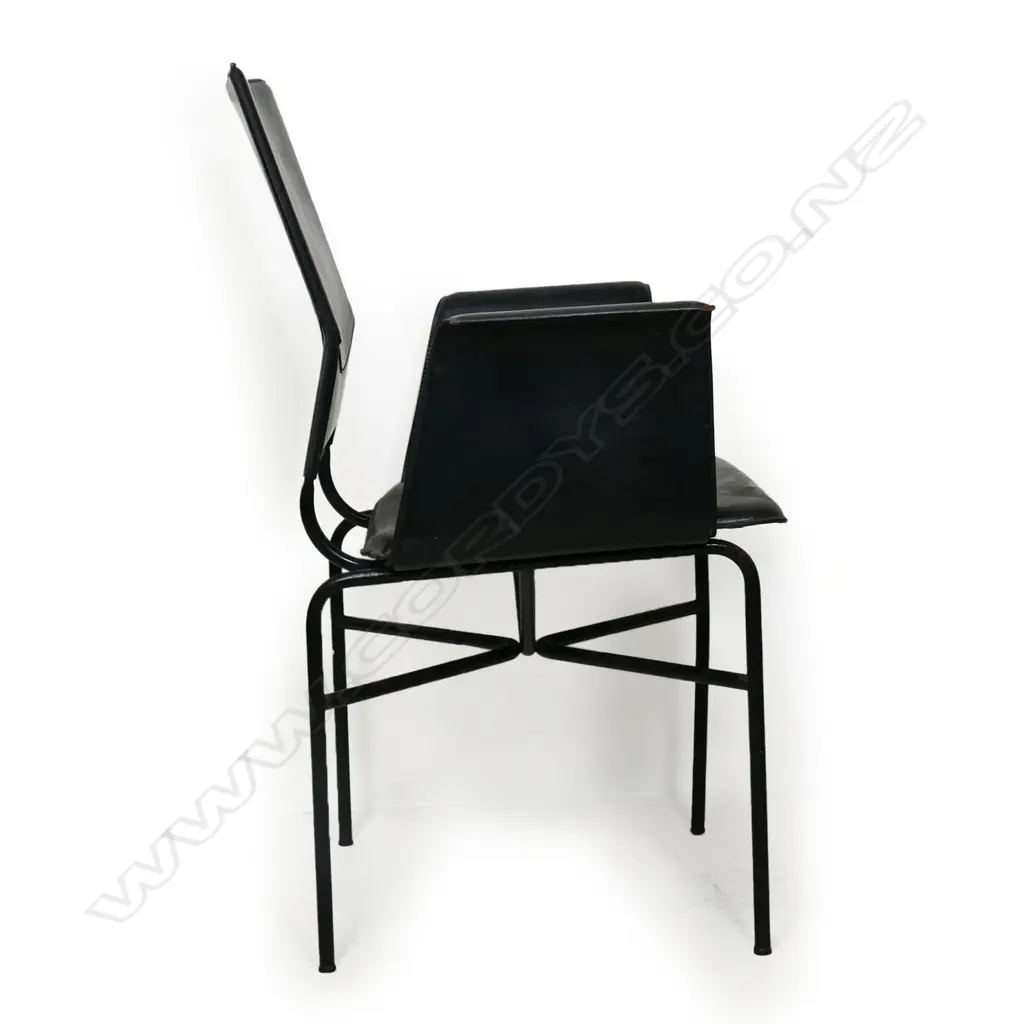A set of ten vintage Matteo Grassi designer black leather and metal dining chairs, Image 1++