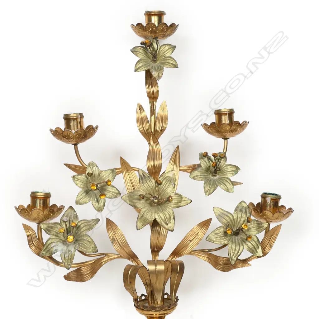 A pair of French gilt brass ecclesiastical candelabra, Image 1++