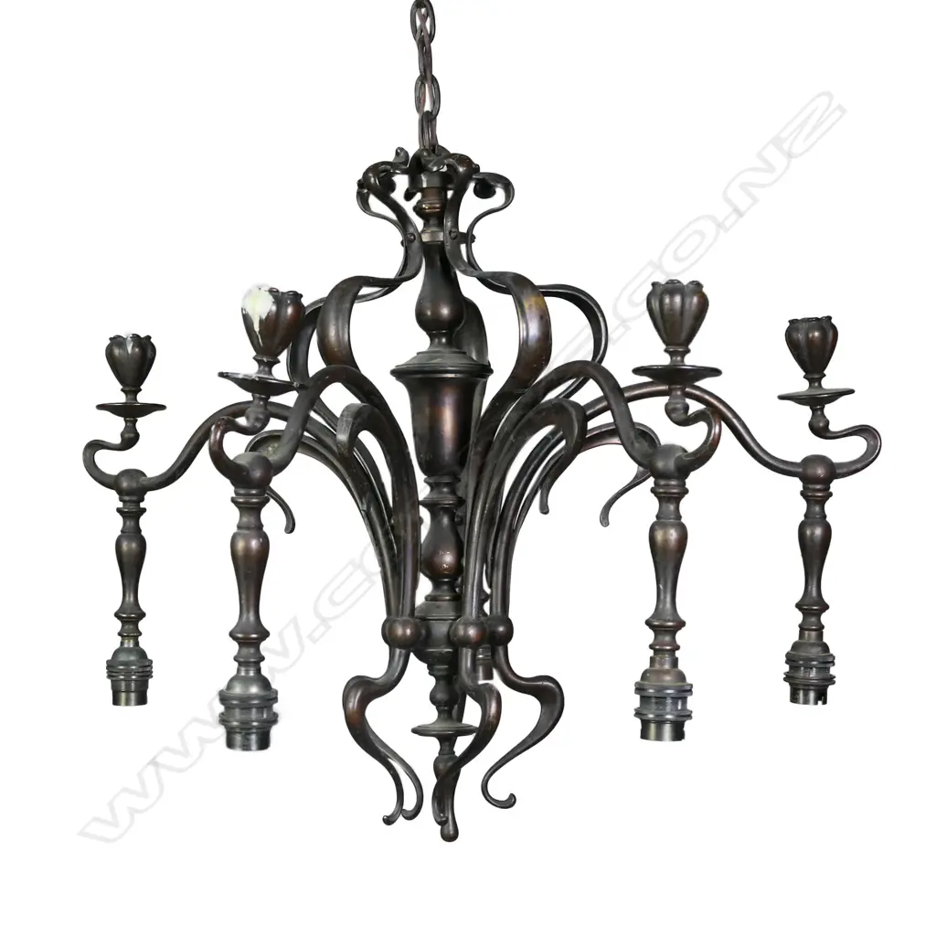 An Art Nouveau brass and copper ceiling light, Image 1++