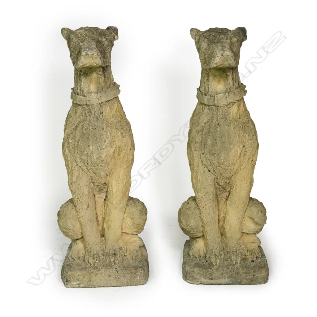 A pair of church stone classical seated hound dogs Image 1++