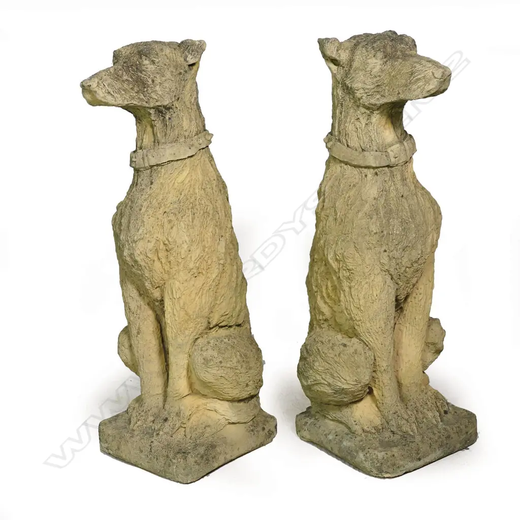 A pair of church stone classical seated hound dogs Image 1++
