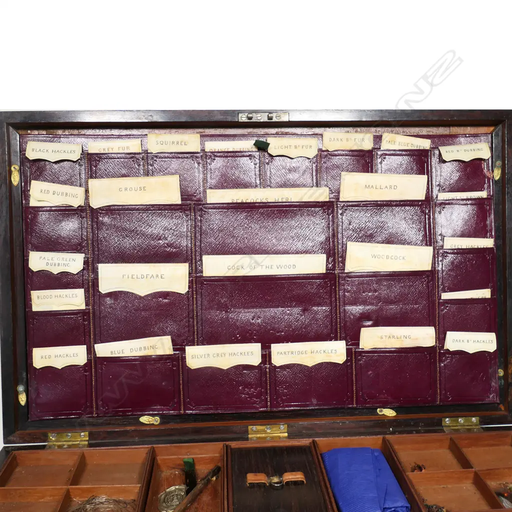 A large, quality Victorian gentleman's rosewood cased freshwater fishing tackle storage and display box, Image 1++