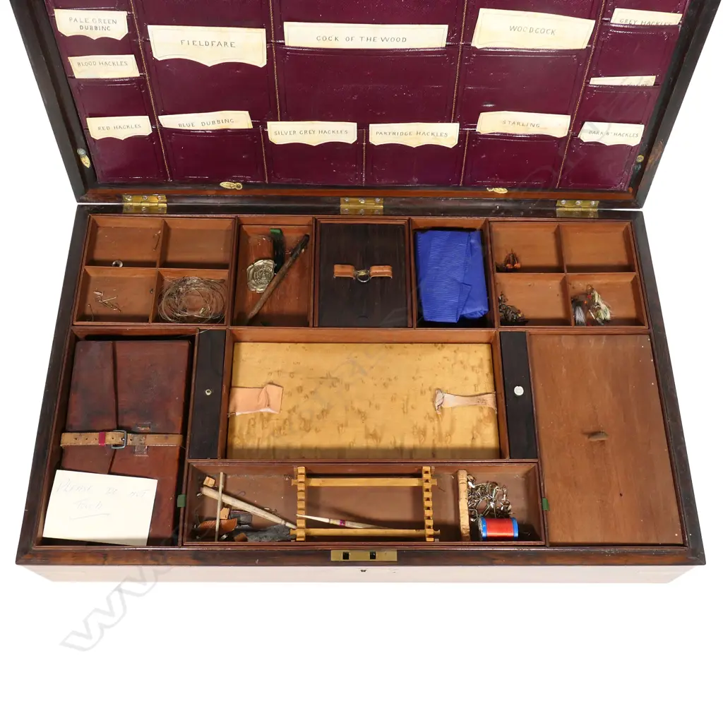 A large, quality Victorian gentleman's rosewood cased freshwater fishing tackle storage and display box, Image 1++