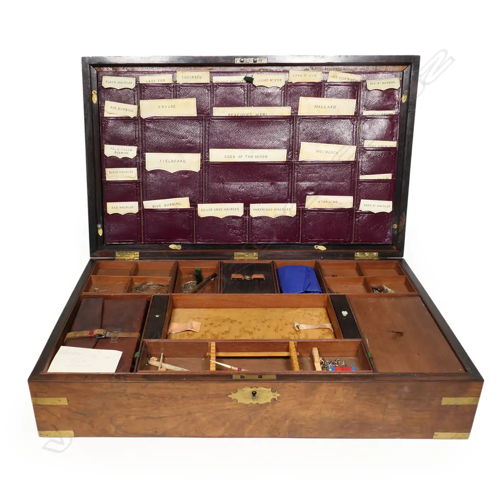 A large, quality Victorian gentleman's rosewood cased freshwater fishing tackle storage and display box, Image 1++
