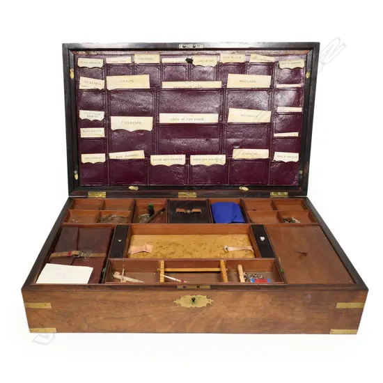 A large, quality Victorian gentleman's rosewood cased freshwater fishing tackle storage and display box,