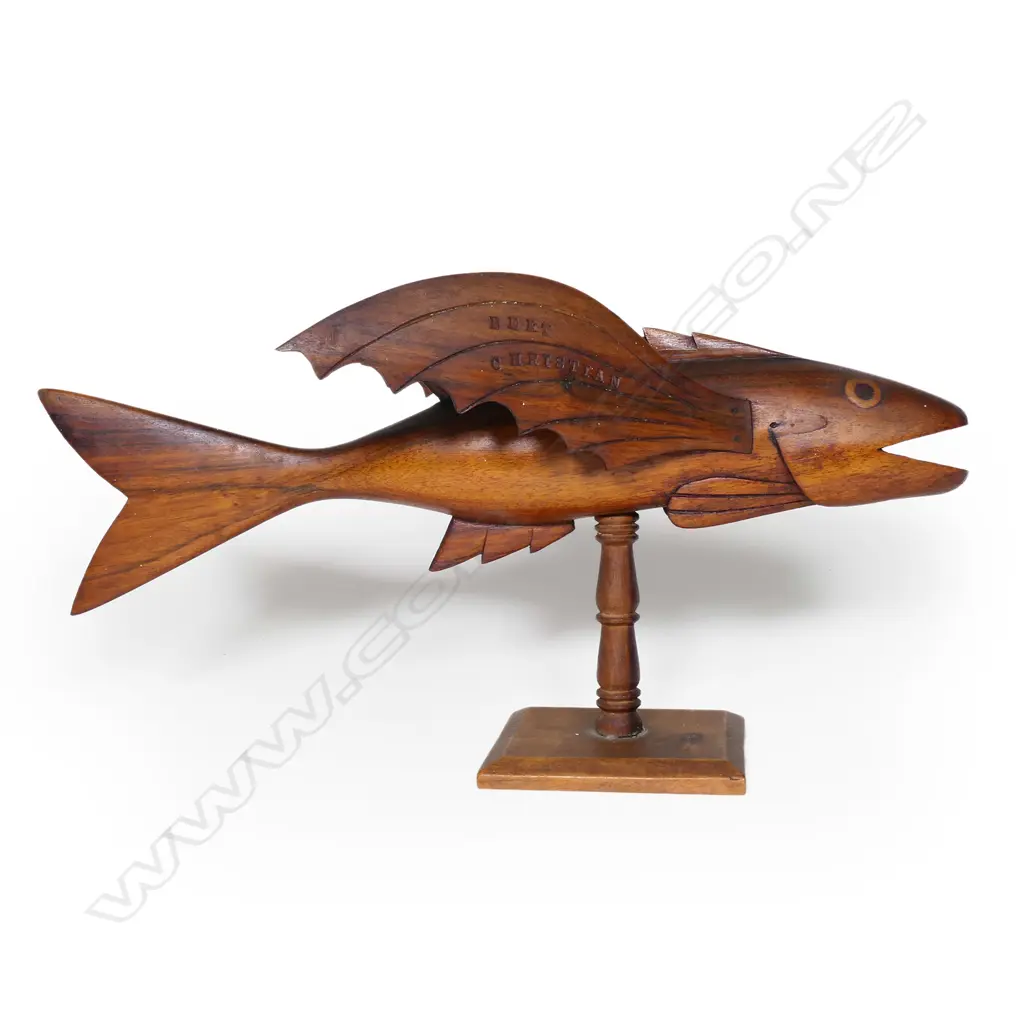 A vintage Pitcairn Island carved wood flying fish, Image 1++