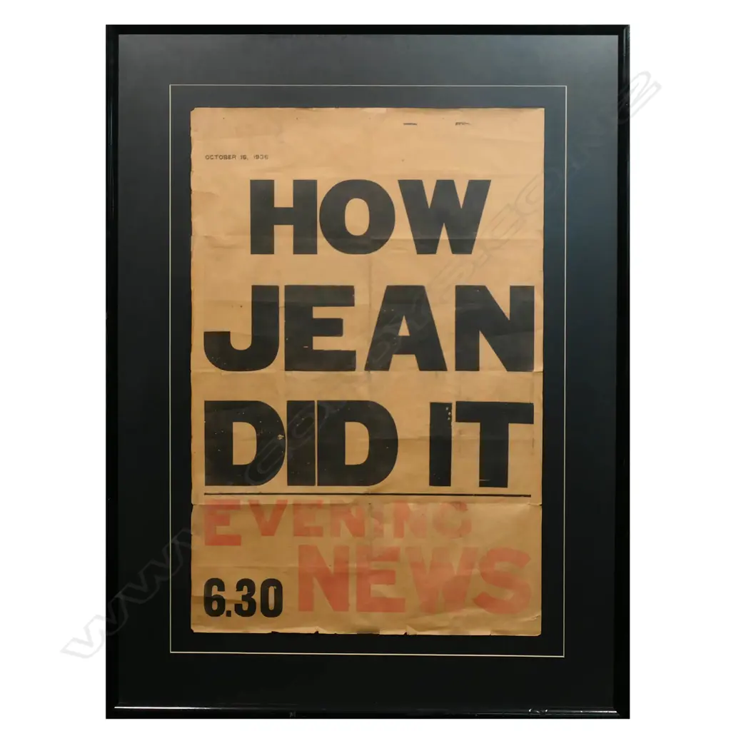 1936 Evening News Jean Batten newspaper seller's poster, Image 1++