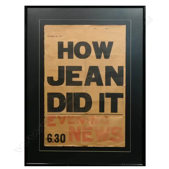 1936 Evening News Jean Batten newspaper seller's poster,