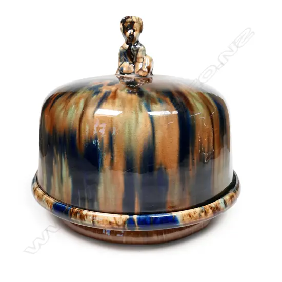 A rare Milton Pottery (New Zealand) majolica cheese dish and cover,