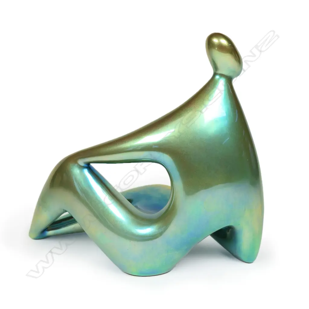A Hungarian Zsolnay iridescent green glazed figure, Image 1++