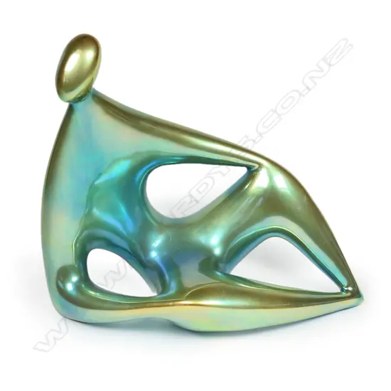 A Hungarian Zsolnay iridescent green glazed figure,