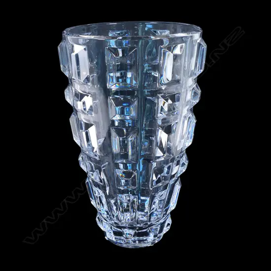 A Rogaska tall lead crystal modernist vase,