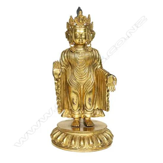 A Nepalese gilt bronze statue of the buddha Shakyamuni,
