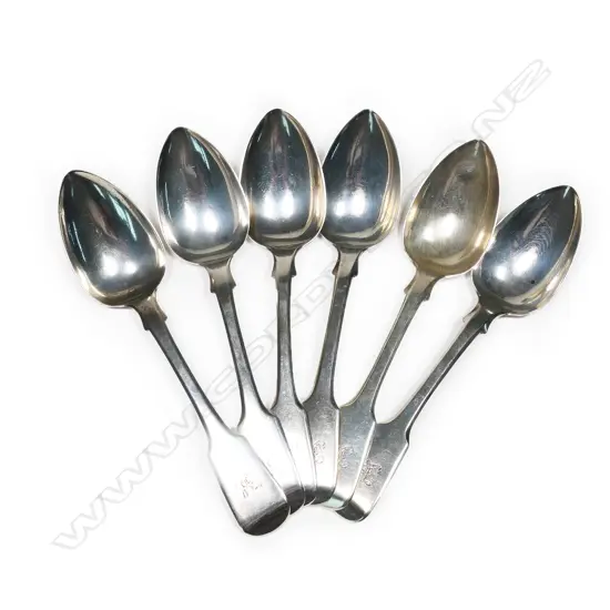 Six George IV silver dessert spoons,