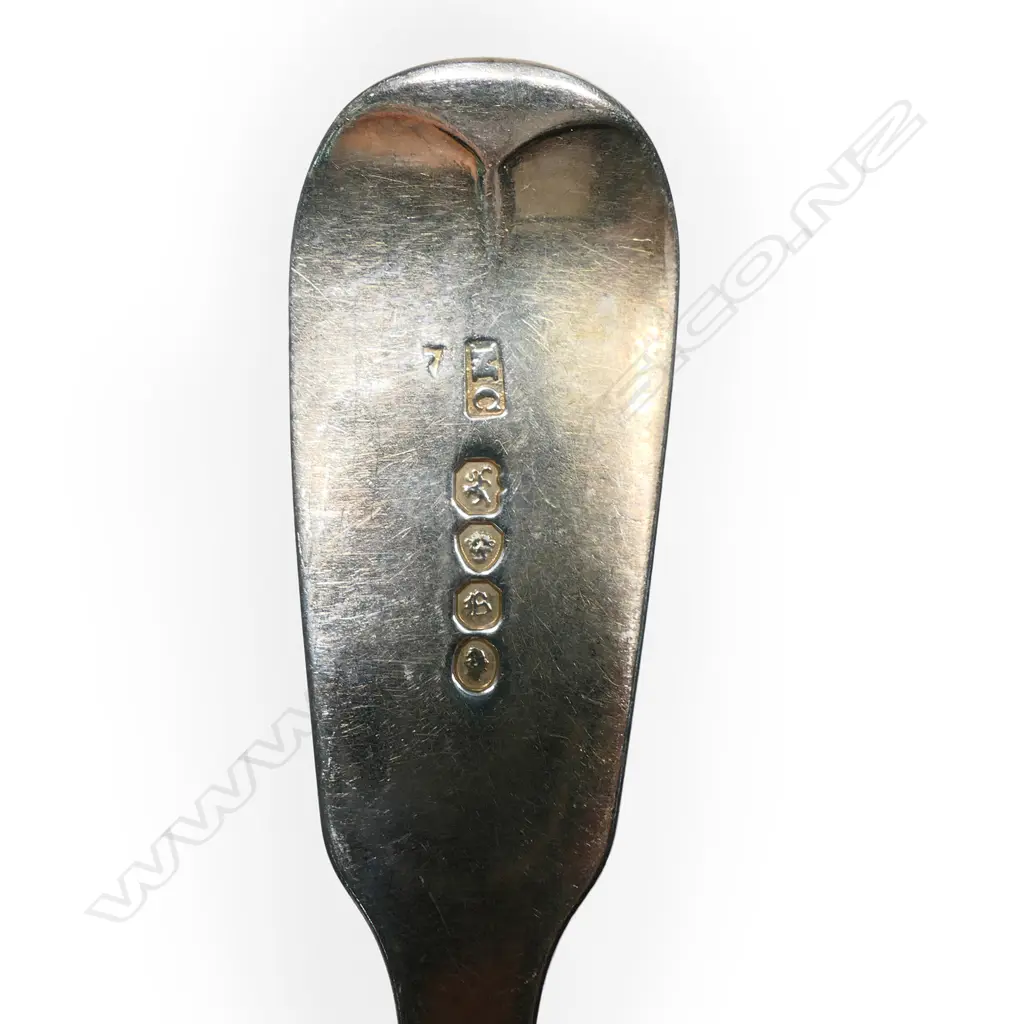 Seven Irish and English 19thC silver fiddle pattern tablespoons, Image 1++