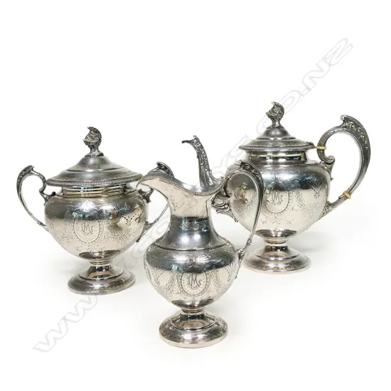 A heavy, Victorian silver three-piece tea set,