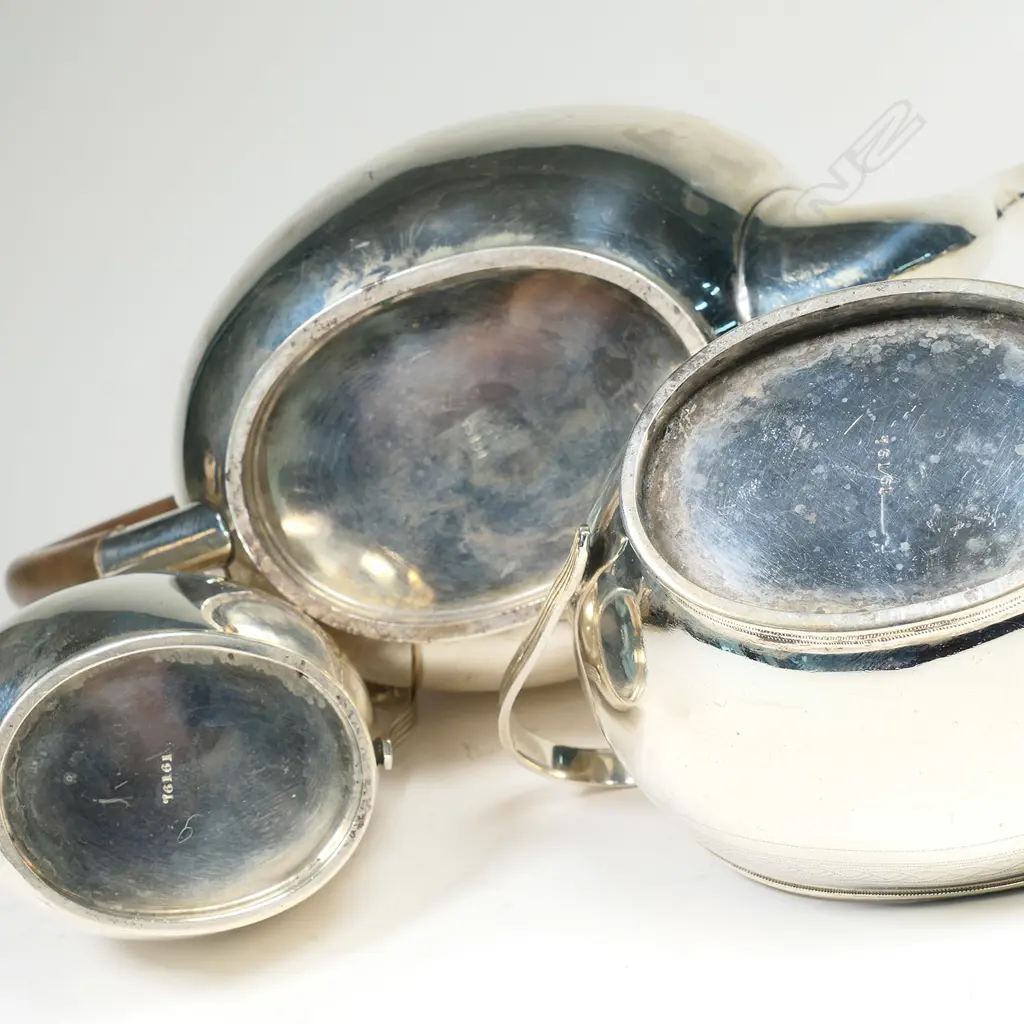A Georgian Revival silver three-piece tea set, Birmingham 1919 by Horace Woodward & Co. Ltd., Image 1++