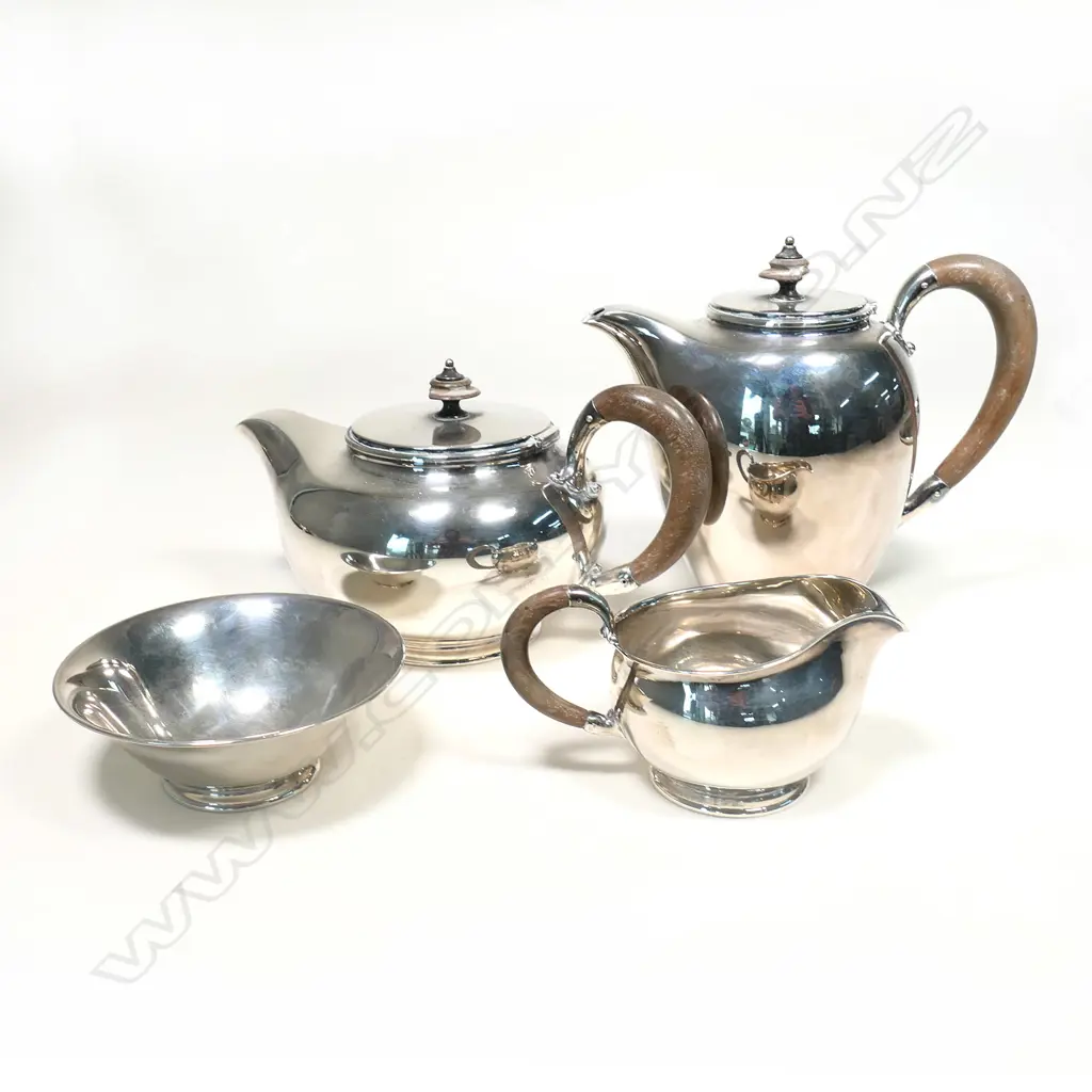 An Art Deco .830 silver five-piece tea set, Image 1++